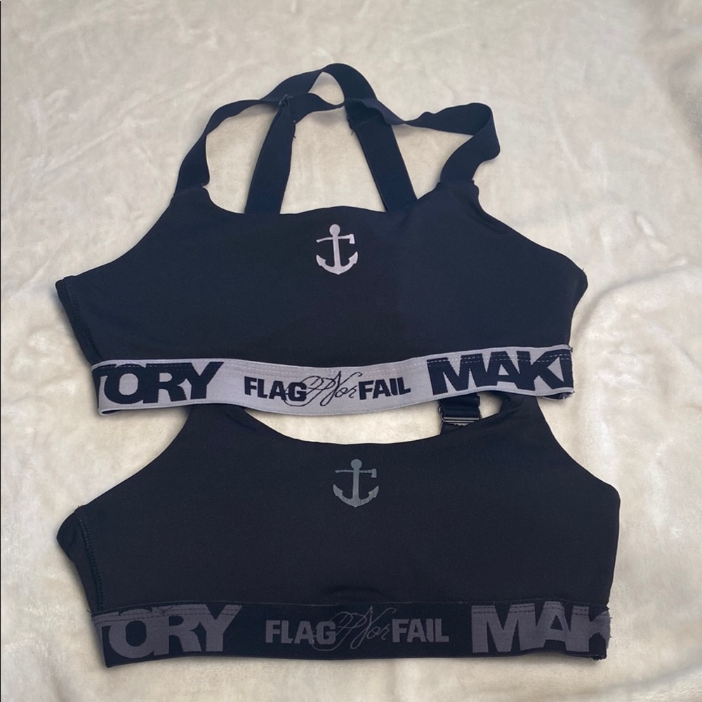 Flag Nor Fail Black and Gray Sports Bra Size Small 2Piece
